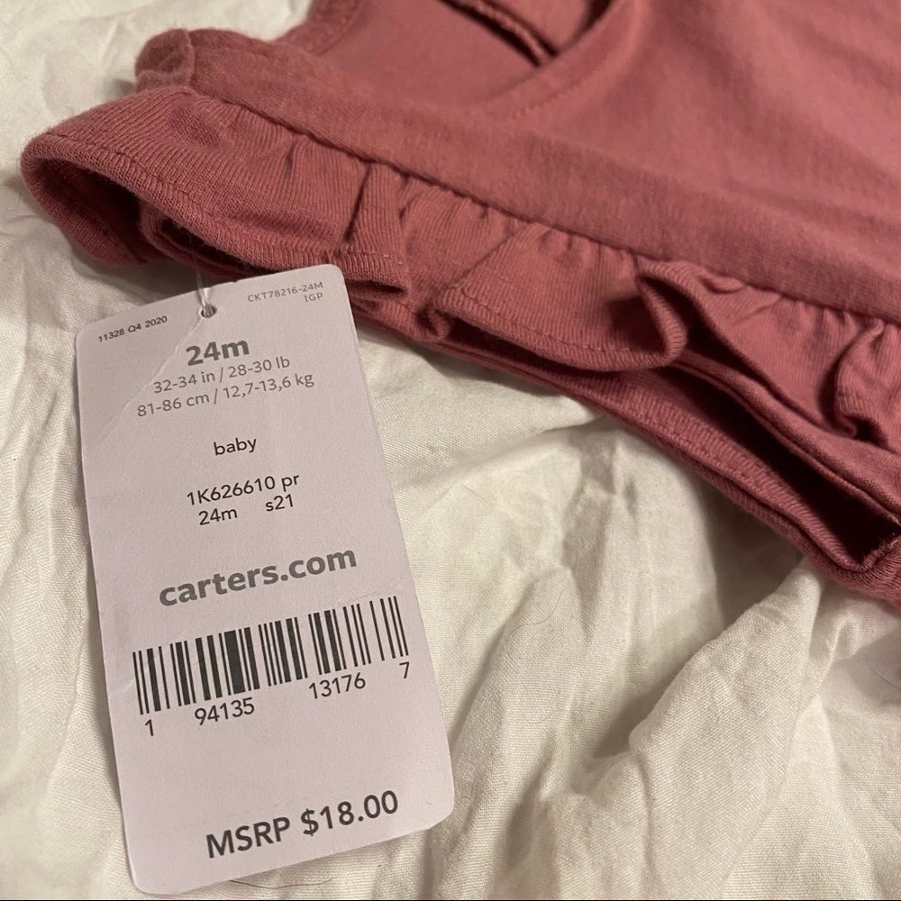 4/$17 NWT Carter’s Baby Onesie Mauve w Ruffles, 24 Months, Pink, Red, Rose, New - Picture 4 of 9